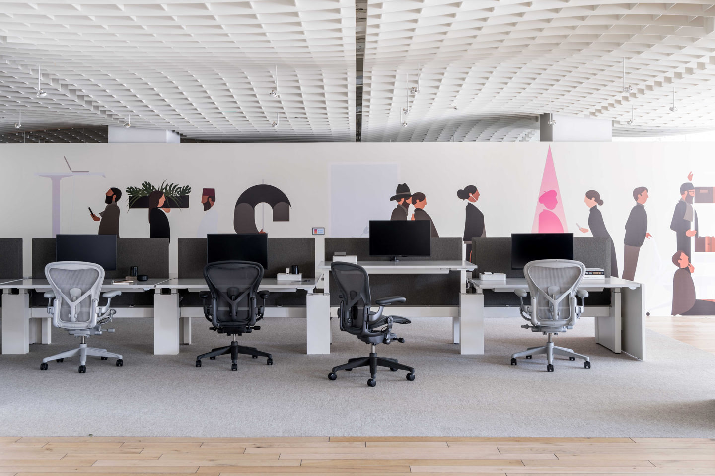 commercial office workstation with adjustable height desks