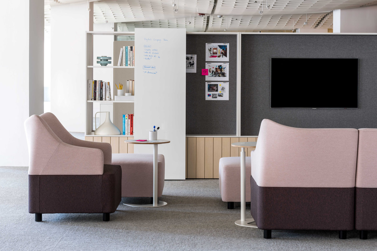 Office Environments office lounge seating with pink accents