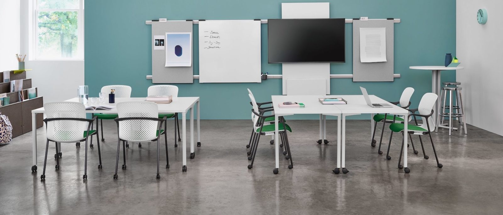 Office with open concept desks and chairs